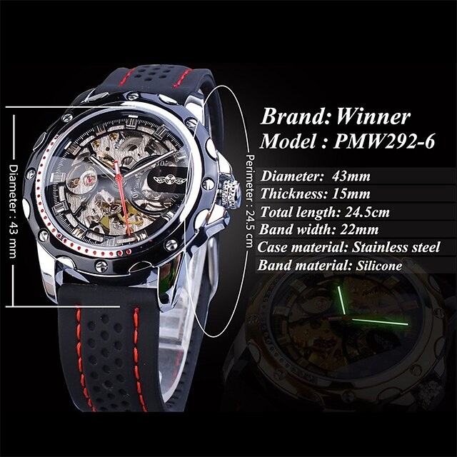 WINNER Men Mechanical Watch Luxury Large Dial Fashion Business ...