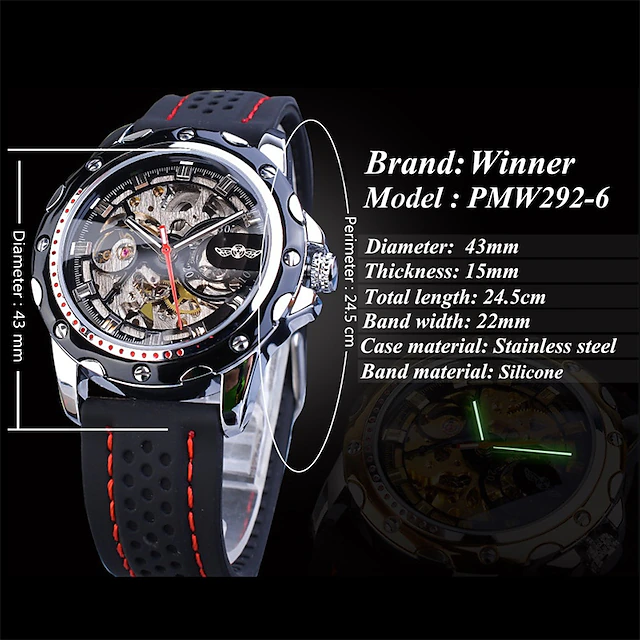 WINNER Men Mechanical Watch Luxury Large Dial Fashion Business ...