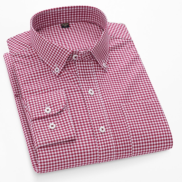  Herr Skjorta Button Down skjorta Icke-järnskjorta Oxford skjorta Pläd / Randig / Chevron Bröllop Kontor & Karriär Svart Rubinrött Blå Långärmad Tröjkrage Alla årstider Kläder Mönster