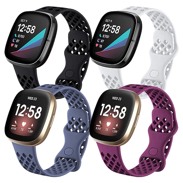  4 Πακέτο Smart Watch Band Συμβατό με Fitbit Versa 3 Sense Versa 4 Sense 2 σιλικόνη Εξυπνο ρολόι Λουρί Αδιάβροχη Ρυθμιζόμενο Αθλητικό Μπρασελέ Αντικατάσταση Περικάρπιο