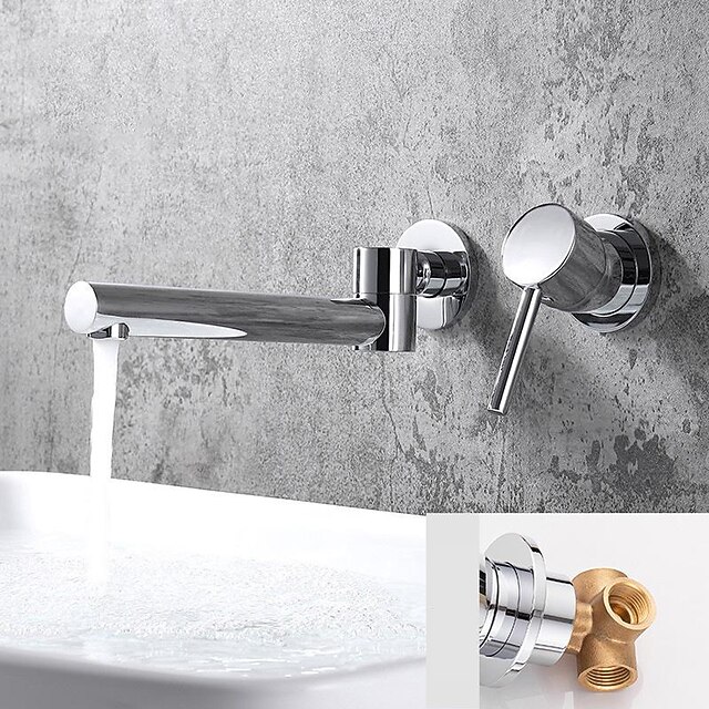  dolt väggfäste badrumsblandare handfat blandare handfat, vridbart tvättrumskärl enkelgreppskran med kall och varm slang