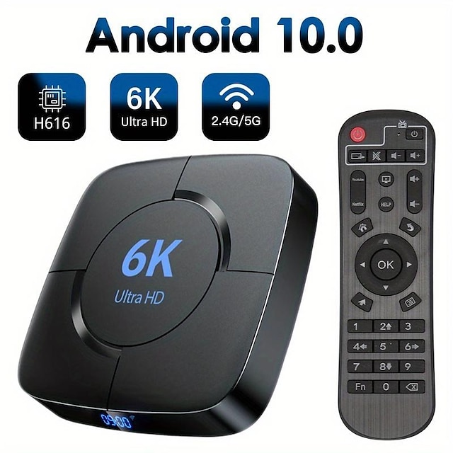  tv box 6k smart tv box mediasoitin hd 3d verkko digitaalinen tuki 2.4g & 5g wifi wlan youtube voice assistant digiboksi 2g+16g