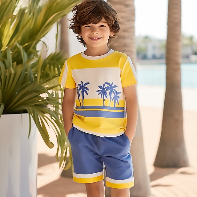  Boys 3D Graphic Coconut Tree T-shirt & Shorts T-shirt Set Clothing Set Short Sleeve 3D prints Summer Spring Sports Daily Casual Polyester Kids 3-13 Years Outdoor Street Vacation Regular Fit