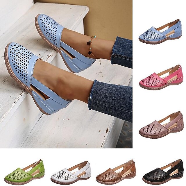 Women's White Cut-Out Slip-On Flats - Comfortable Casual Shoes for Daily Wear 14