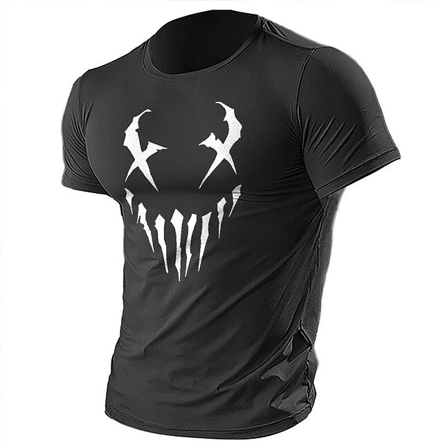 Men's Short Sleeve Graphic T-Shirt with Abstract Scary Face Design, Ideal for Gym & Casual Wear 9