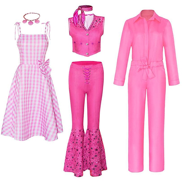  Movie Outfits Western Cowgirl Costume Star-Covered Flared Pants Pink Gingham Dress Cheerleader Jumpsuit Y2K Retro Vintage