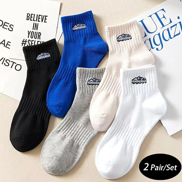 Men's 2 Pairs Ankle Socks Running Socks Black White Color Plain Casual Daily Basic Medium Four Seasons Fashion Breathable