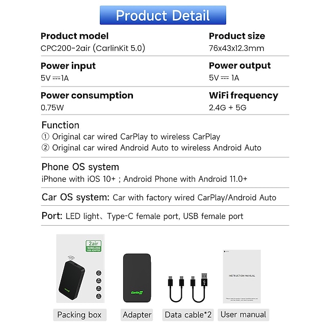 CarlinKit 5.0 CarPlay Android Auto Wireless Adapter 2023 Newest  CPC200-2AIRPortable Dongle for OEM Car Radio with Wired CarPlay/Android  Phones and iPhones $45+Free Shipping - Coupon Codes, Promo Codes, Daily  Deals, Save Money