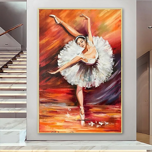  Bailarina pintada à mão pintura a óleo pintura de comissão original balé arte de parede vertical imagem fina arte de parede vermelha decoração do quarto