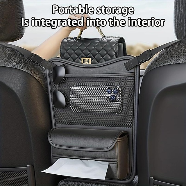  Car Handbag Holder Car Mesh Organizer Net Pocket Purse/Book/Phone Holder Tissue Box 3-IN-1 Auto Interior Organizers