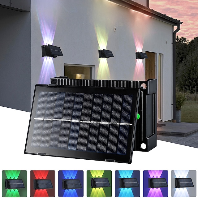  coloré gradient solaire extérieur applique murale étanche ip65 up down capteur de lumière avec interrupteur jardin porche lampadaire applique extérieure lumières solaires