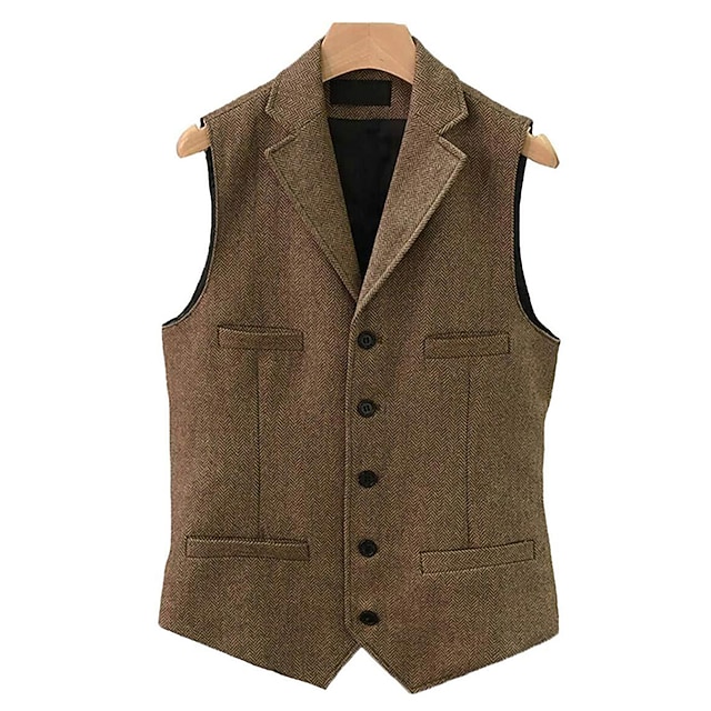  Hombre Chaleco Ropa Cotidiana Vacaciones Noche Vintage Moda Primavera & Otoño Botón Poliéster Cómodo Plano Botonadura Simple Escote en Pico Ajuste regular Bleu Ciel De color verde oscuro Verde
