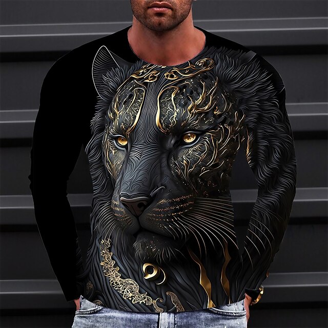  Men's Graphic Animal T shirt Long Sleeve T shirt 3D Print Crew Neck Shirt Vintage Fashion Designer Outdoor Daily Sports Black Wine Blue Spring &  Fall Clothing Apparel S M L XL 2XL 3XL