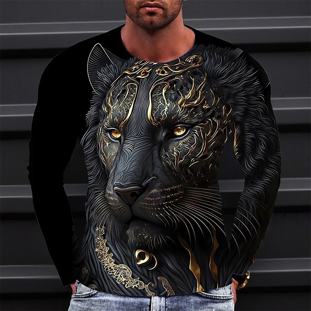 Men's Graphic Animal T Shirt Long Sleeve T shirt 3D Print Crew Neck Shirt Vintage Fashion Designer Outdoor Daily Sports Black Wine Blue Spring &  Fall Clothing Apparel S M L XL 2XL 3XL4