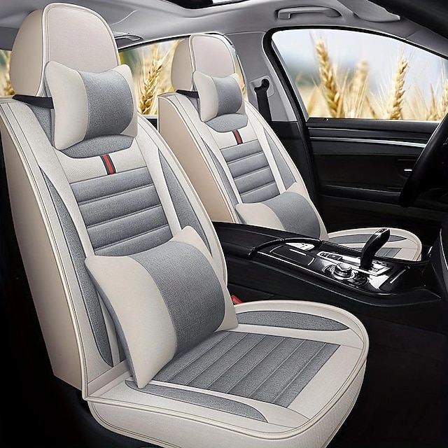  Linen Fabric Car Seat Cover Full Car Five Seats Full Set Car Cushion Four Seasons Universal All-Cover Breathable Seat Cushion Cover