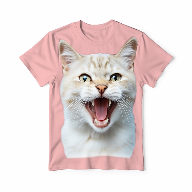  Flickor 3D Grafisk Djur Katt T-shirt Kortärmad 3D-tryck Sommar Vår Aktiv Mode söt stil Polyester Barn 3-12 år Utomhus Ledigt Dagligen Normal