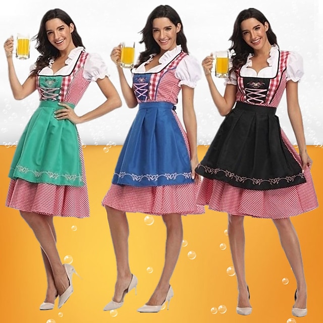  Oktoberfest Beer Costume Dirndl Trachtenkleider Dirndl Blouse Oktoberfest / Beer Bavarian Bavarian German Wiesn Women's Traditional Style Cloth Top Skirt