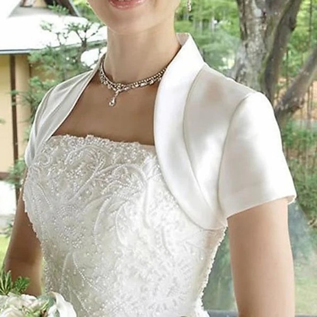  Shawls Women's Wrap Bolero Pure Elegant Short Sleeve Satin Wedding Wraps With Pure Color For Wedding Spring & Summer
