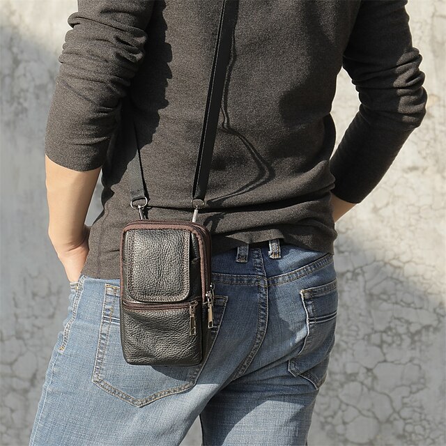 Men's Genuine Leather Mobile Phone Bag Men's Belt Bag Men's Belt Bag