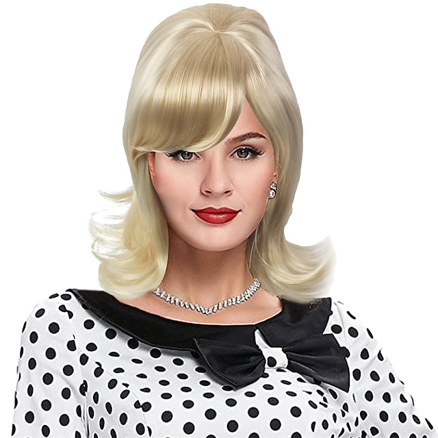  Blonde Beehive Wig 60s Blonde Wig Women 50s Flip Wig with Retro Bang Blonde Cosplay Halloween Vintage Costume Wig