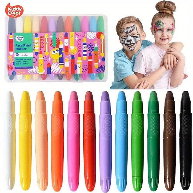  1set Face Paint Marker Non-Toxic 12 Colors Professional Body Crayons Makeup Painting Set Gift For Kids, Halloween Party Supply, Back to School Supplies, Party Supplies