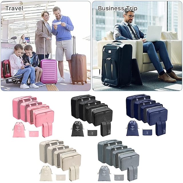  7 buc/set cuburi de ambalare bagaje organizatoare de ambalare de călătorie accesorii geantă ușoară de călătorie esențială cu articole de toaletă geantă pentru haine pantofi cosmetice articole de