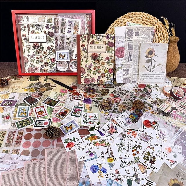  256 pièces/ensemble rétro plante autocollant livre créatif ins style main compte matériel papier autocollants décoratifs