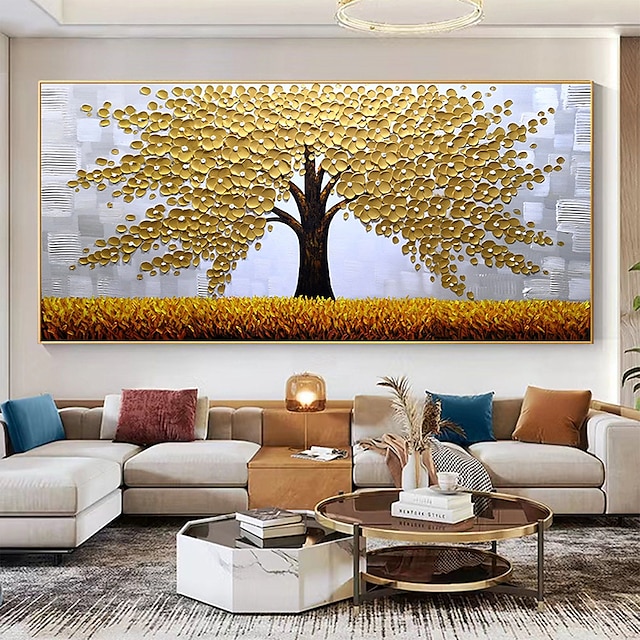  Large size Handmade pattle knife gold flower oil painting Hand Painted texture tree painting  Wall Art Modern Landscape oil painting for Home Decoration Decor Rolled Canvas No Frame Unstretched