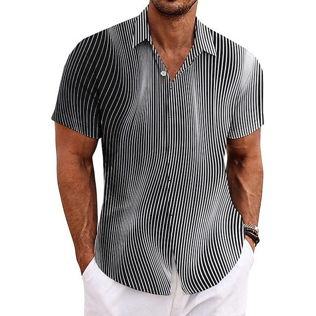 Men's Striped Geometric Pattern Shirt Button Up Shirt Short Sleeve Fashion Designer Casual Outdoor Casual Summer Spring Turndown Print Blue Brown Green Gray 8
