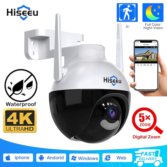  Hiseeu 4k 8MP wifi ptz ip-камера 5xzoom обнаружение человека видеонаблюдение наружная цветная камера ночного видения защита безопасности