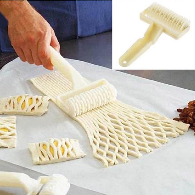  cortador de masa rodillo cuchillo enrejado cortador pasta herramienta de plástico para hornear herramienta pastel de galletas pizza pastelería rodillo de celosía cortador artesanal