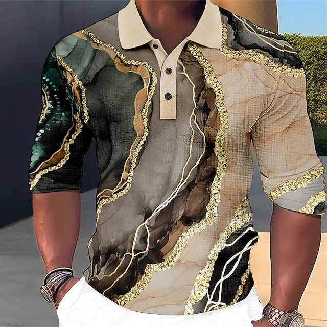 Men's Graphic Hawaiian Polo Shirts Golf Shirt Long Sleeve Polo Shirts Collared Shirts Casual Beach Wear Vacation Wear Party Outfits 3D Print Buttons Pink Blue Green 6