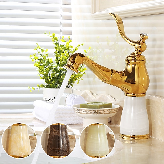  Traditional Bathroom Faucet Pull Out Basin Sink Mixer Taps Short/Tall, Vintage Brass Vessel Taps Ceramic Single Handle, with Cold and Hot Hose