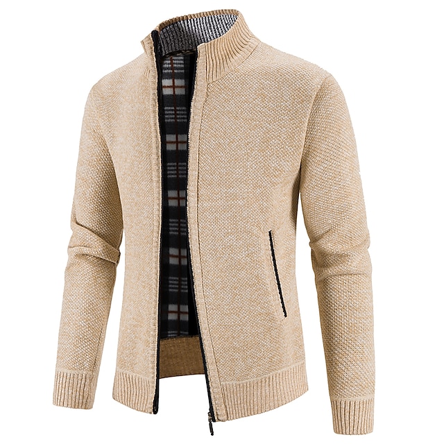 Men's Sweater Cardigan Sweater Zip Sweater Knit Pocket Knitted Solid ...
