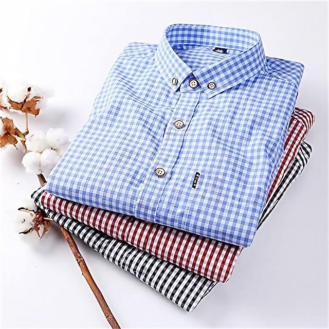  Voor heren Overhemd Geruit overhemd Button-down overhemd Shirt met kraag Geruit Bruiloft Werk B C D E Lange mouw Strijkijzer Lente & Herfst Kleding Button-omlaag