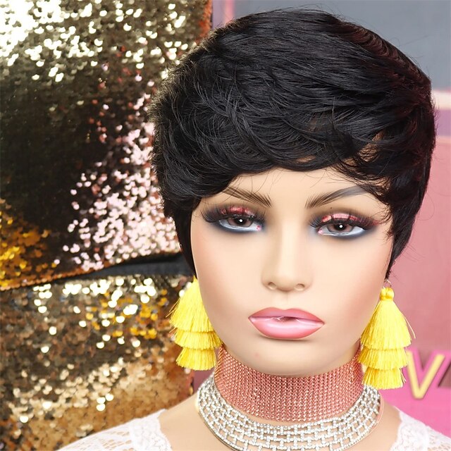 Wigs for Black Women Human Hair Short Pixie Cut Wigs with Bangs Pixie ...