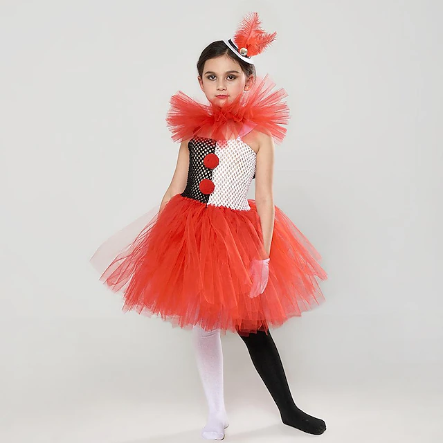 Burlesque Clown Pennywise Halloween Dress Cosplay Costume Masquerade Carnival Costume Outfits Kid's Girls' Carnival Children's Day Party Masquerade Easy Halloween Costumes Dress Up 9