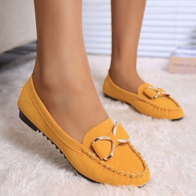  Women's Flats Slip-Ons Plus Size Comfort Shoes Work Daily Solid Color Bowknot Flat Heel Round Toe Elegant Business Casual Satin Loafer Black Yellow Red