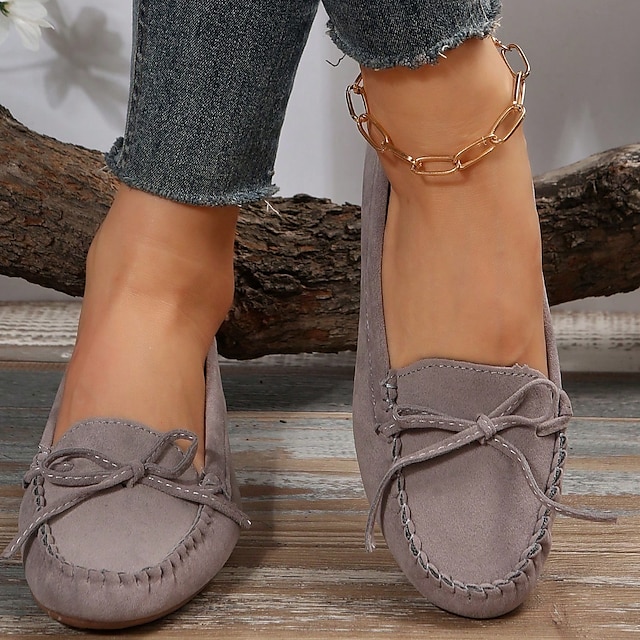  Zwarte mocassins van synthetisch leer voor dames met strikdetail, instappers voor dagelijks gebruik en comfort