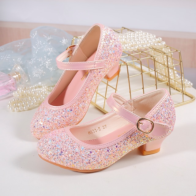  Girls' Heels Daily Dress Shoes Princess Shoes School Shoes Glitter Portable Breathability Non-slipping Princess Shoes Big Kids(7years +) Little Kids(4-7ys) Daily Prom Walking Shoes Buckle Light Pink