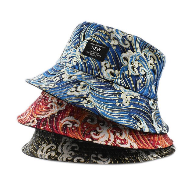 Men's Bucket Hat Sun Hat Fishing Hat Boonie hat Red Blue Cotton Print