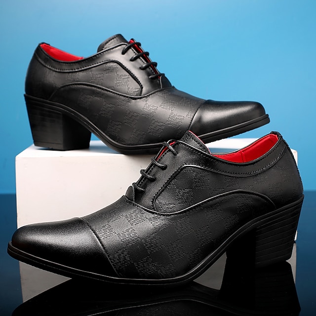 pantofi derby oxford pentru bărbați pantofi de rochie smoking pantofi cu toc gros pantofi de afaceri britanici petrecere de nuntă și seară piele lăcuită cu șireturi pantofi pentru creșterea înălțimii negru alb primăvară toamnă