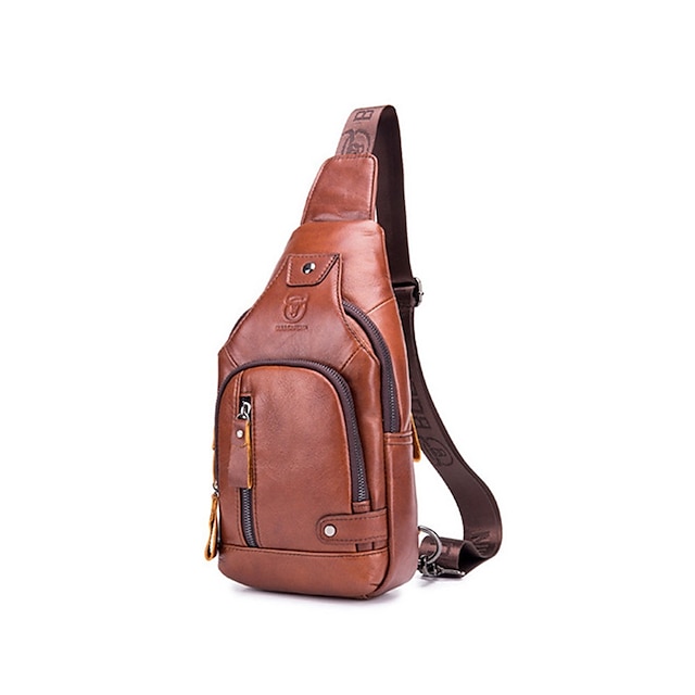  2023 cowhide Leather Casual Fashion Crossbody Chest Bag men's leather bag USB Charging Travel Shoulder Bag Daypack Male