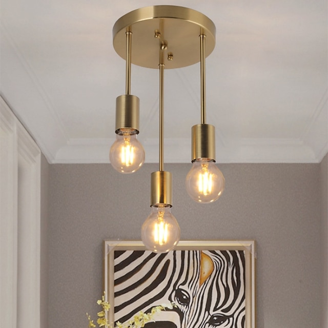  kroonluchter, 3-licht retro semi-inbouw plafondlamp, plafondlamp voor trappen veranda hal hal keuken 110-240 v