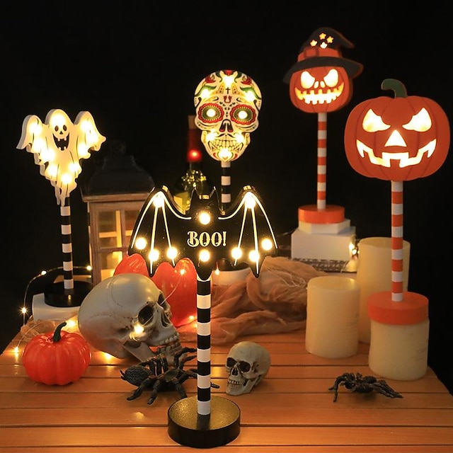 200 Pics à Cocktail Halloween En Bambou - Motifs Citrouille, Fantôme, Chauve-souris - 12 Cm
