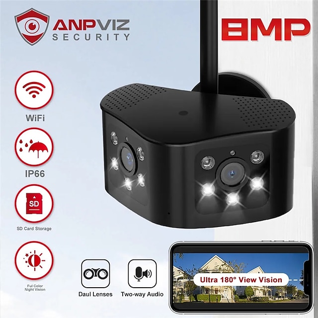  4K 5MP Dual Lens Wifi Camera Panoramic Camera Outdoor 180Wide-angle Vision Motion Detection&Alarm Online View 2 Way Talk