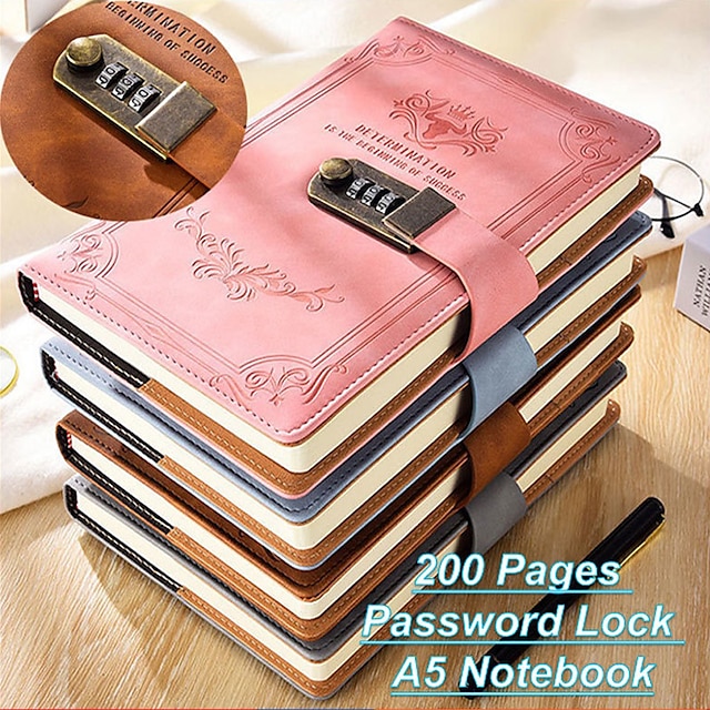  a5 200 sider retro passordbok med lås dagbok fortykket kreativ håndbok studentnotisblokk skrivesaker notatbokperm