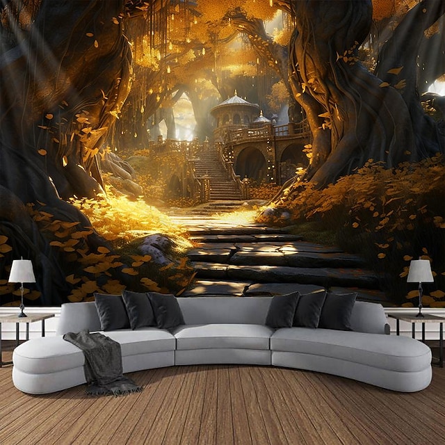  höst skog hängande gobeläng trippy väggkonst stor gobeläng väggmålning dekor fotografi bakgrund filt gardin hem sovrum vardagsrum dekoration