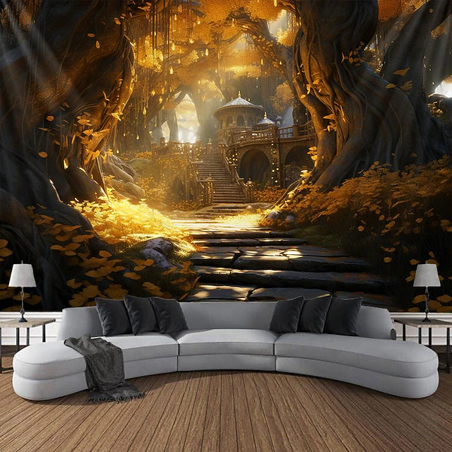 Autumn Forest Hanging Tapestry Trippy Wall Art Large Tapestry Mural Decor Photograph Backdrop Blanket Curtain Home Bedroom Living Room Decoration 17
