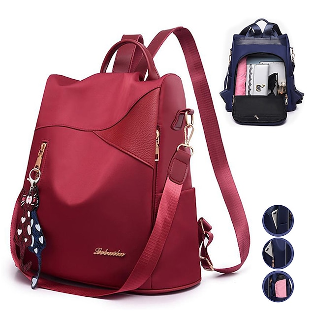  Women's Backpack School Bag Bookbag Commuter Backpack Outdoor Daily Solid Color Oxford Adjustable Waterproof Pendant Black Red Blue